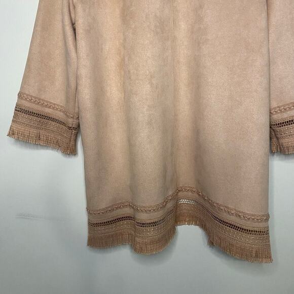 Zara Faux Suede Blush Pink Open Sweater Jacket Western Boho Fringe Size Small - Picture 13 of 16